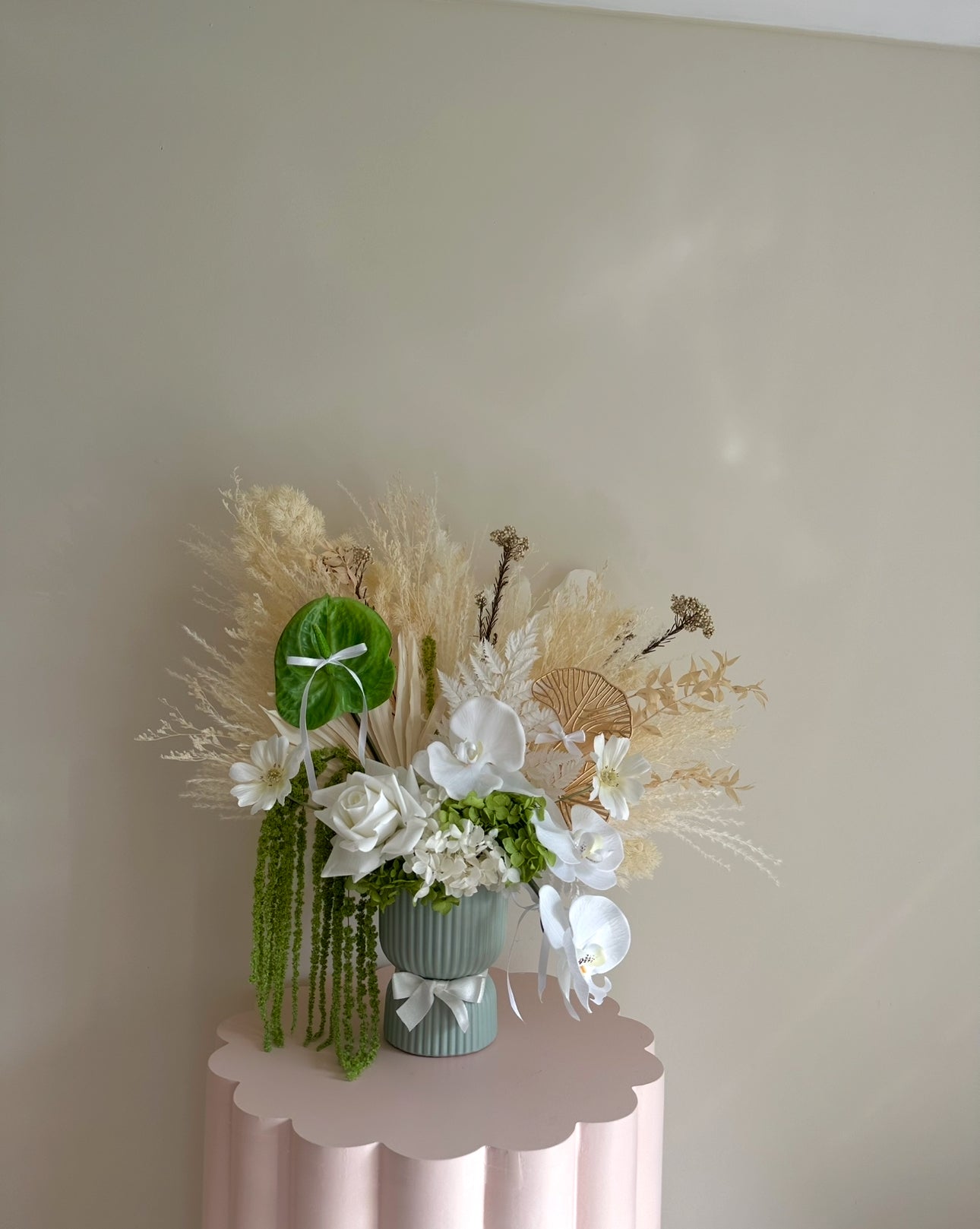 Green and White Flower Arrangement